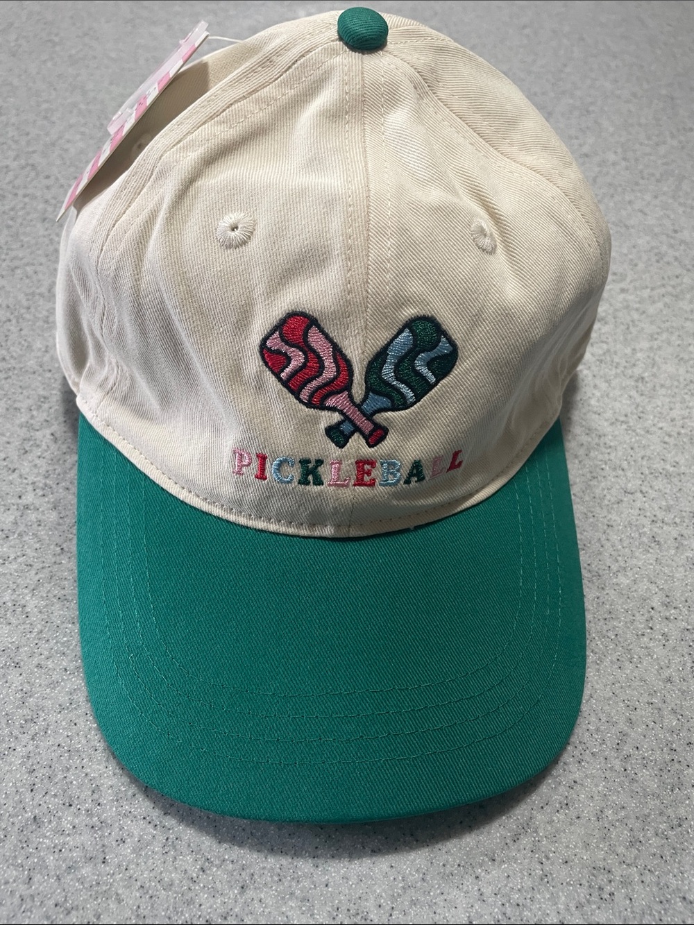 Pickleball Embroidered Cream & Green Cap